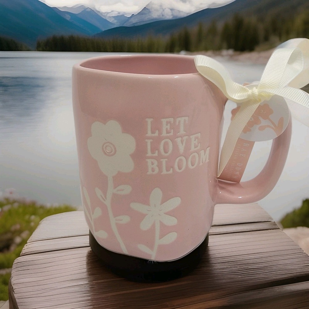 NEW! Rae Dunn "LET LOVE BLOOM" Light Pink Floral Coffee Tea Mug